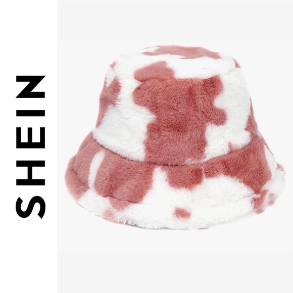 SHEIN Accessories - Pink Cow Print Fluffy Bucket Hat